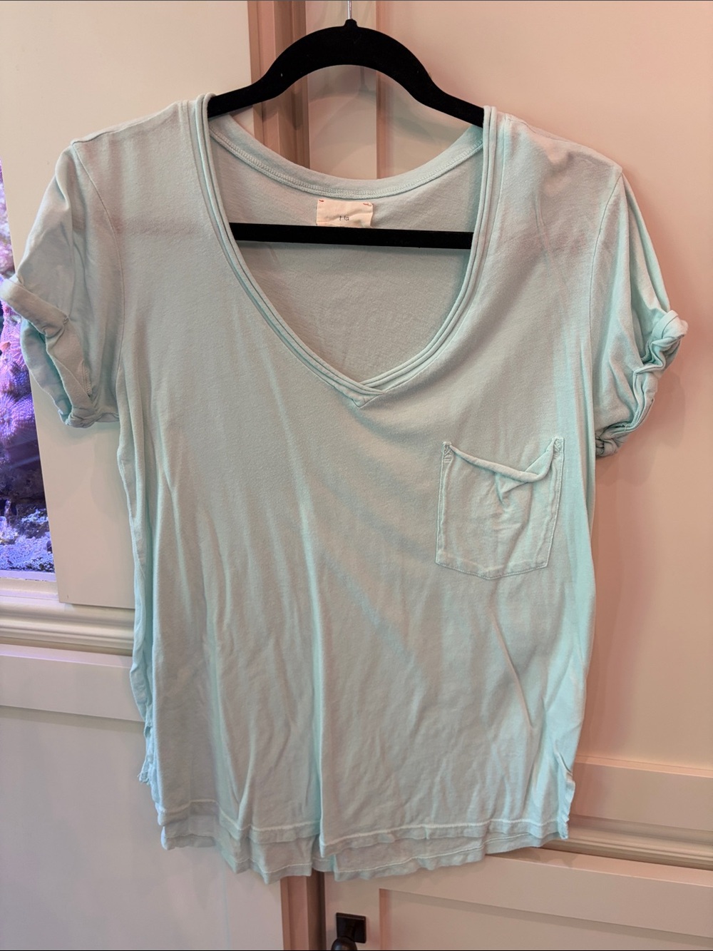 T.La Light Aqua V-Neck Pocket Short Sleeve Tee